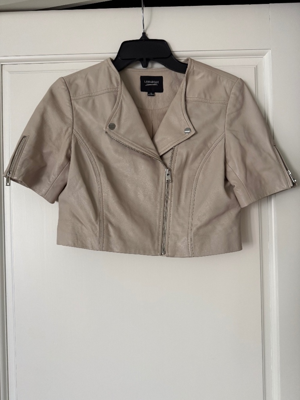 Lamarque Kirsi Leather Cropped Short Sleeve Jacket XS